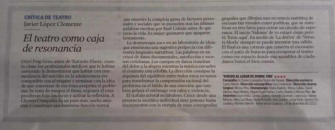 Excelente acogida del segundo espectáculo de A Choven Compañía: Vuelvo al lugar de donde vine 1 Critica Heraldo